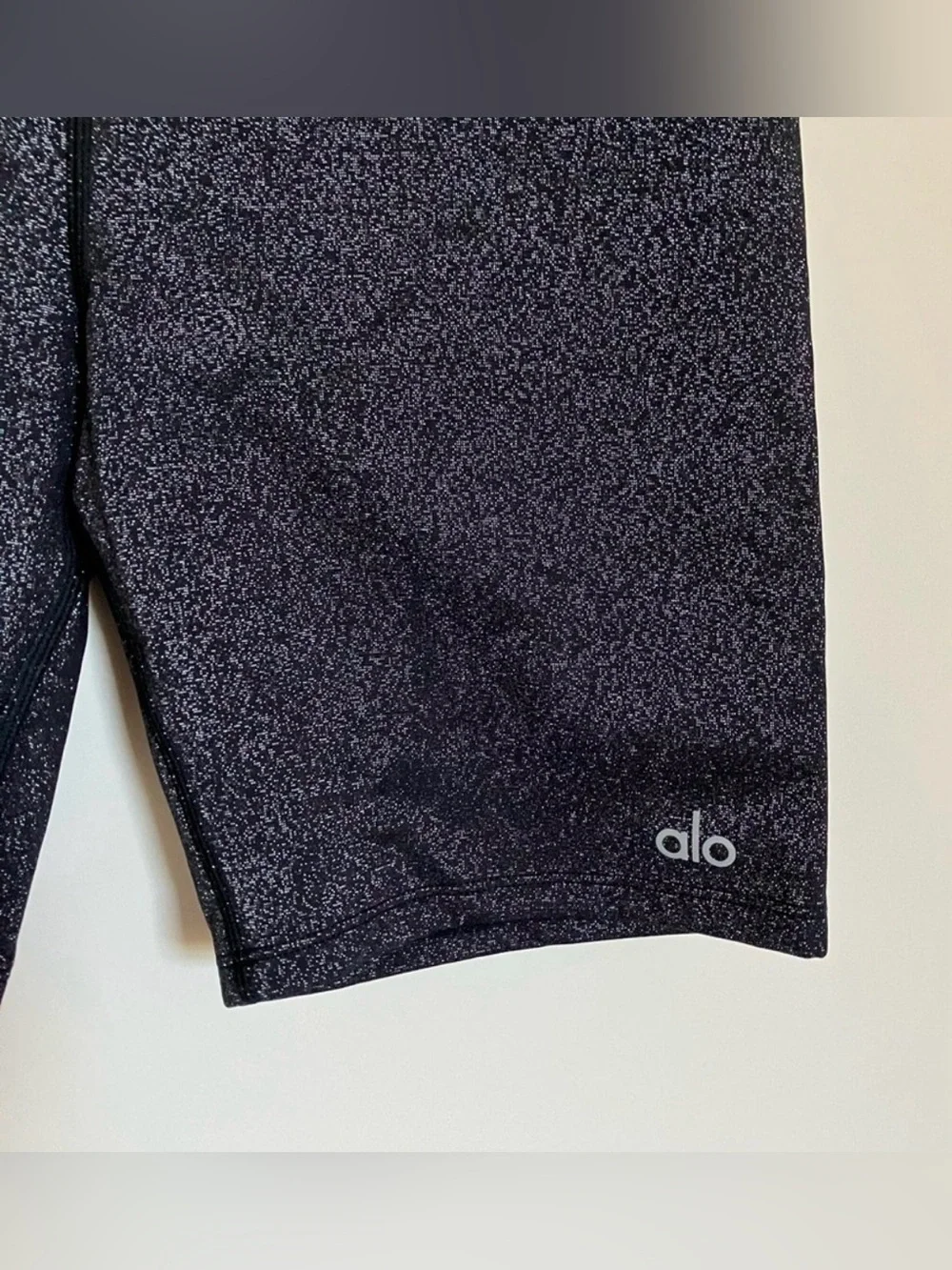 ALO Yoga Charcoal Glitter Tie High Waist Lace Up Bike Shorts